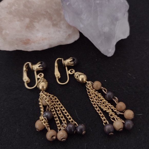 Beaded Chain Dangling Clip on Earrings - Picture 1 of 1